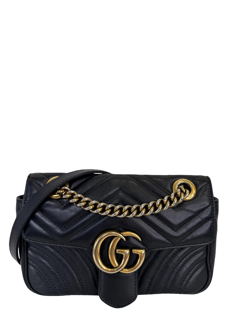 Gucci GG Marmont Small Matelassé Black Leather Shoulder Bag
