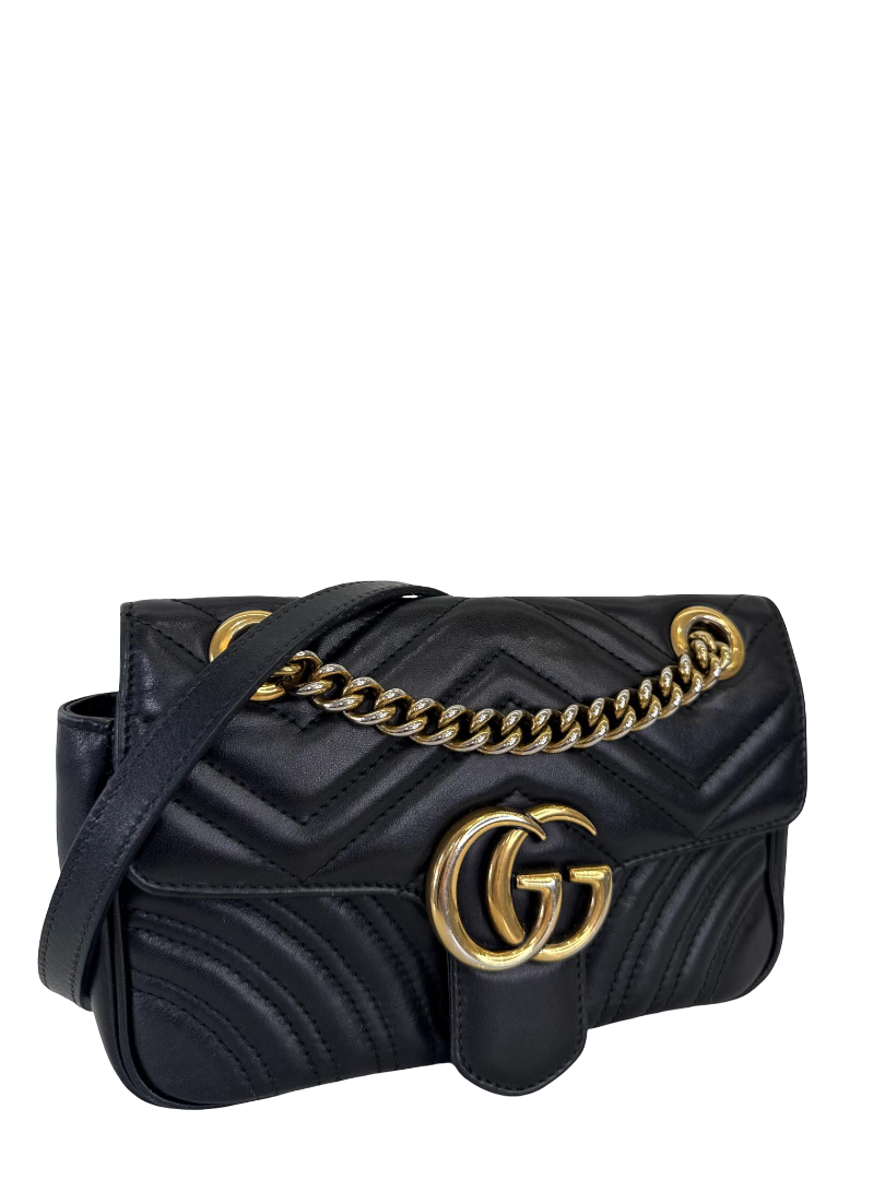 Gucci GG Marmont Small Matelassé Black Leather Shoulder Bag