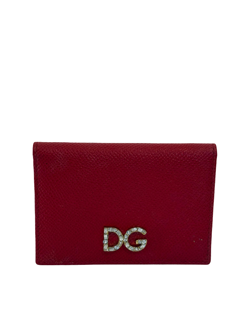 Dolce Gabbana Red Leather Logo Plaque Bifold Cardholder