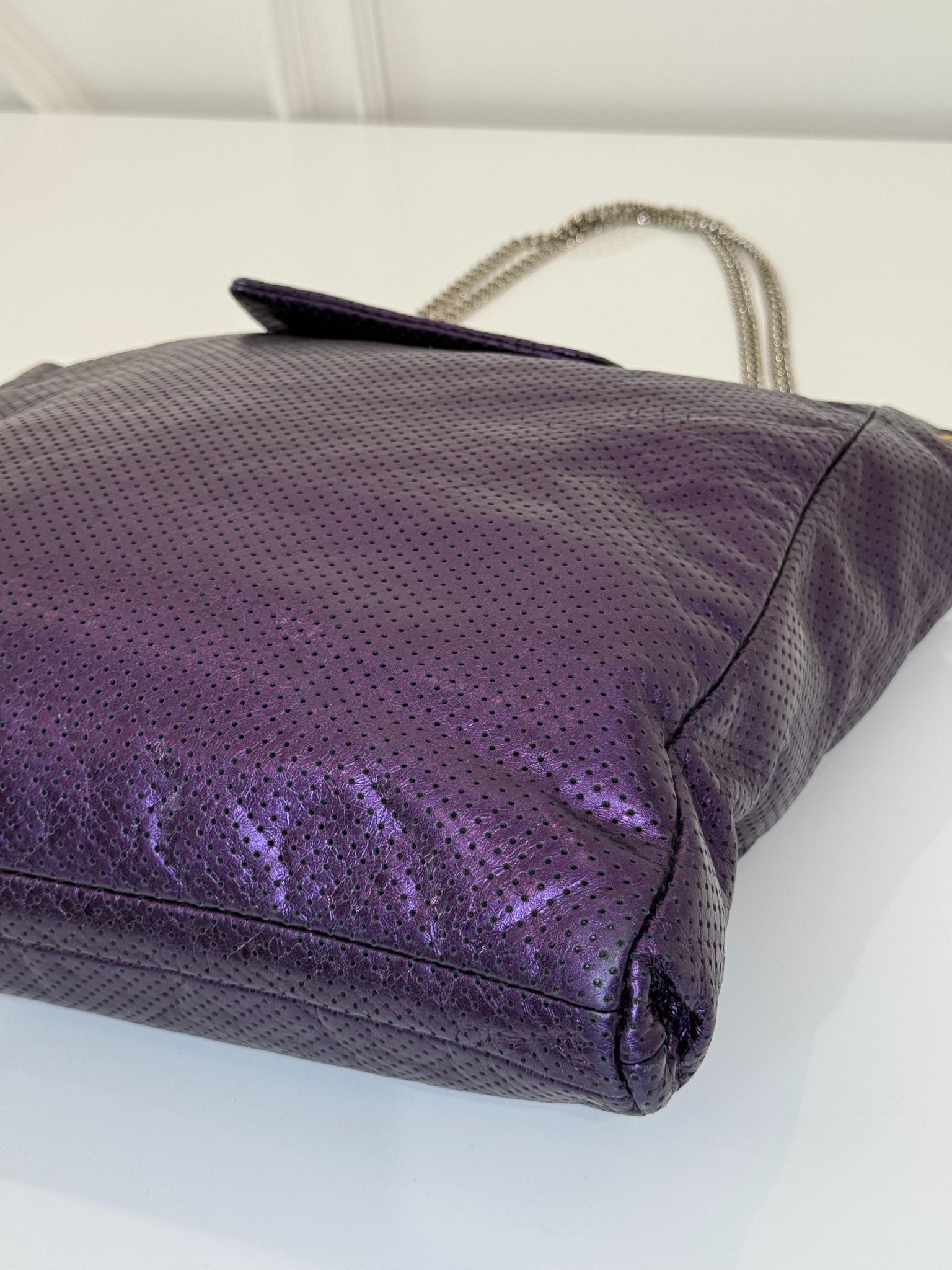 Chanel Metallic Purple Drill Perforated Leather Large Flap Tote Bag
