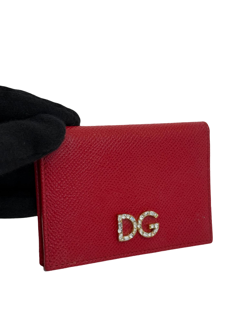 Dolce Gabbana Red Leather Logo Plaque Bifold Cardholder