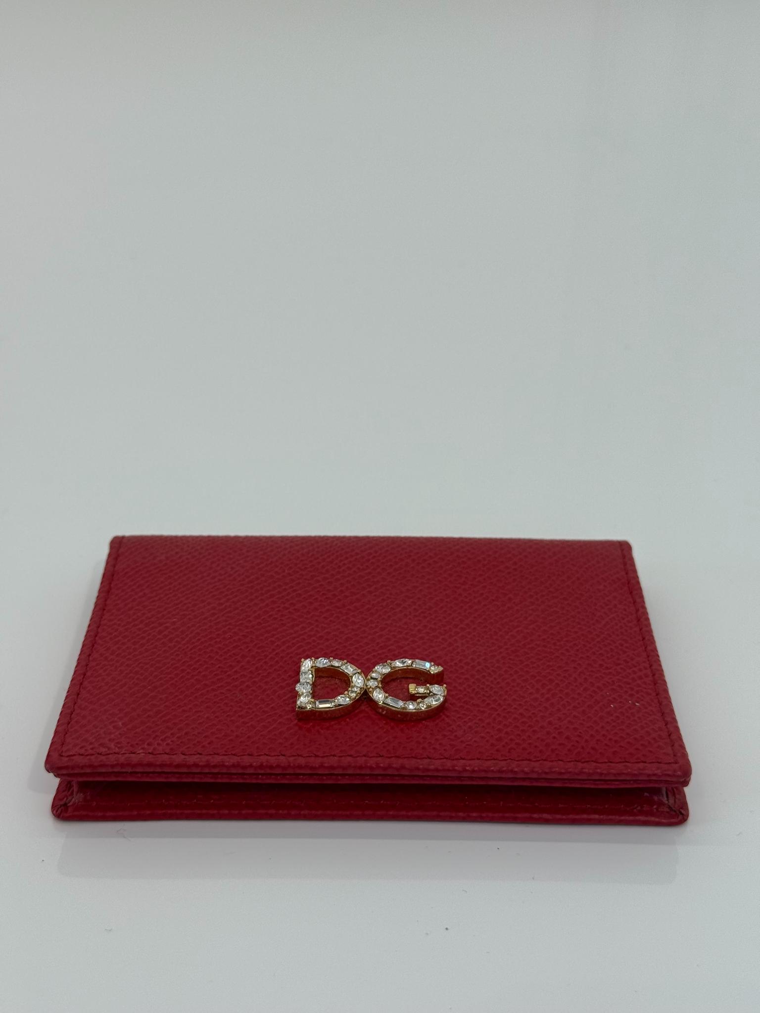Dolce Gabbana Red Leather Logo Plaque Bifold Cardholder