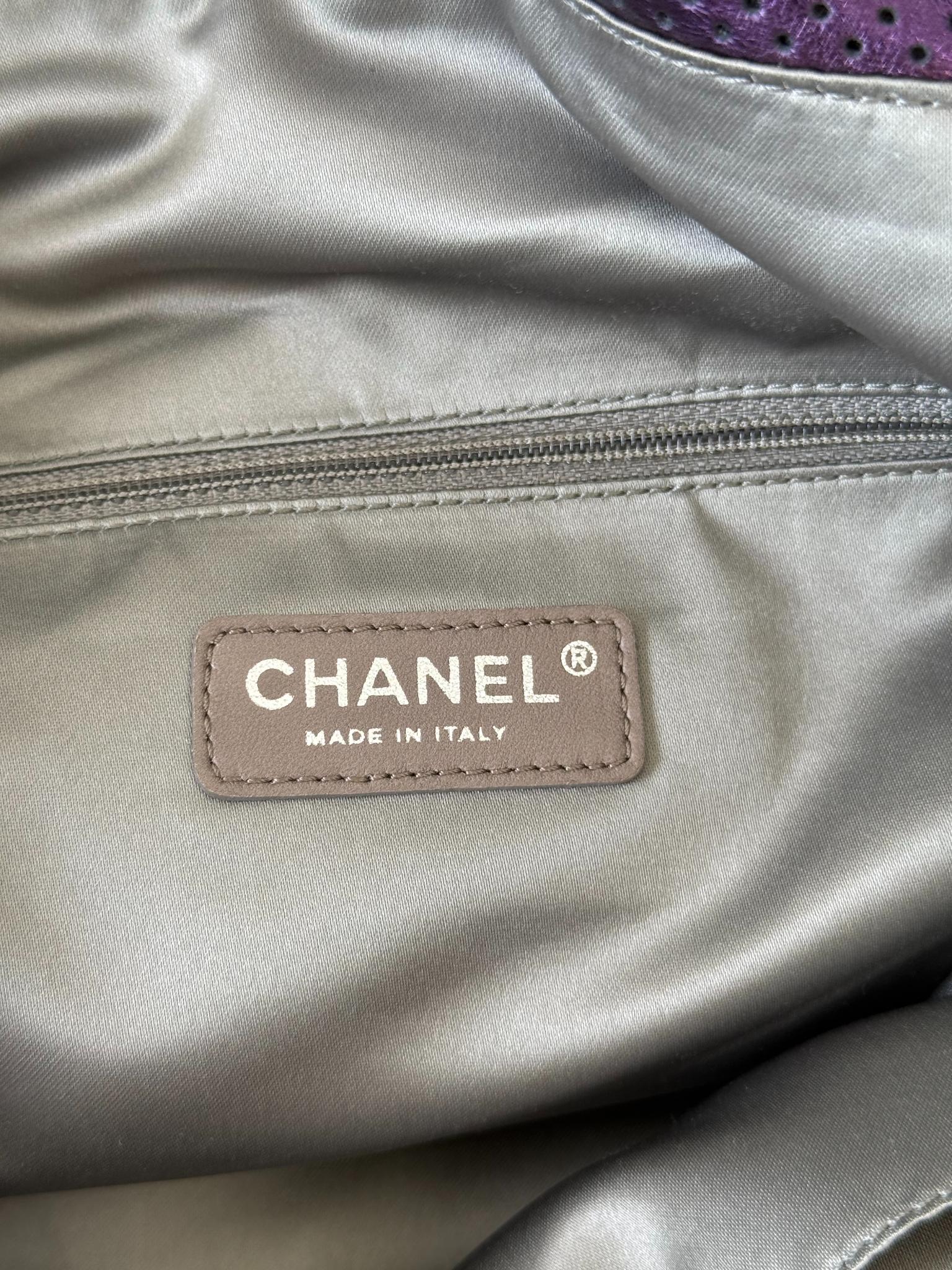 Chanel Metallic Purple Drill Perforated Leather Large Flap Tote Bag