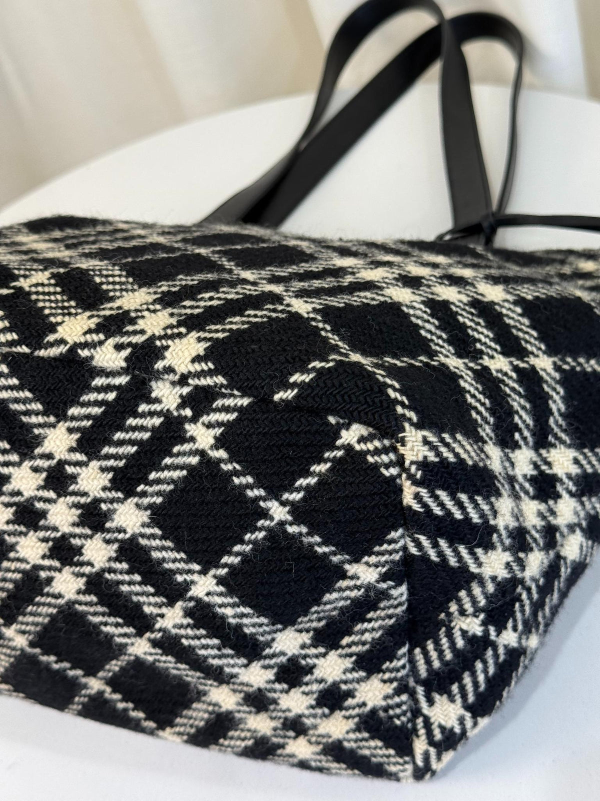 Burberry Black/White Plaid Wool Mini Tote Bag
