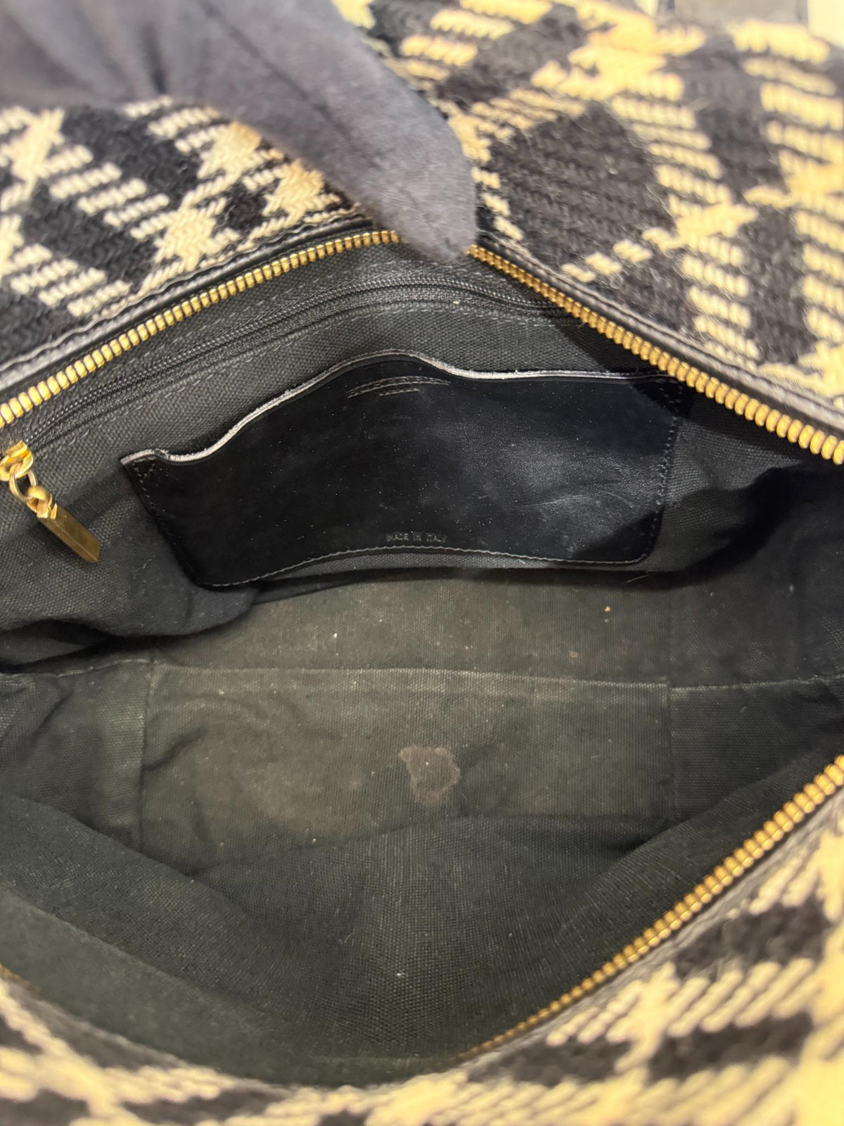 Burberry Black/White Plaid Wool Mini Tote Bag
