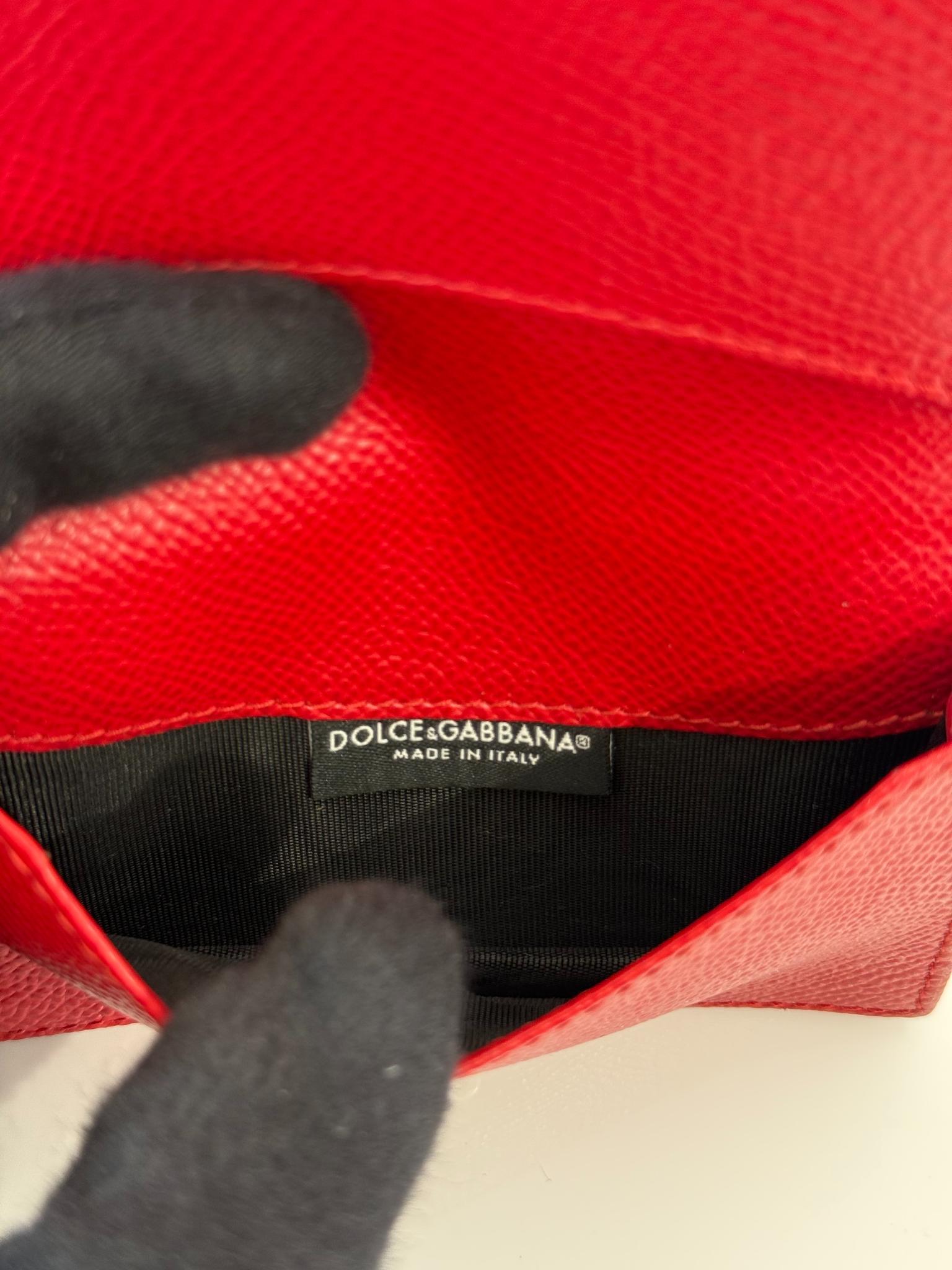 Dolce Gabbana Red Leather Logo Plaque Bifold Cardholder