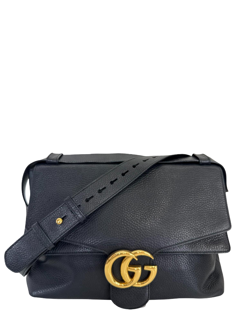 Gucci Large GG Marmont Pebbled Calfskin Flap Shoulder Bag