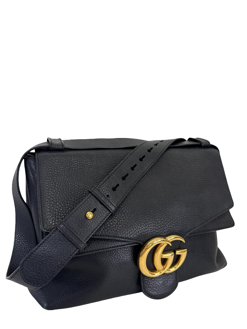 Gucci Large GG Marmont Pebbled Calfskin Flap Shoulder Bag