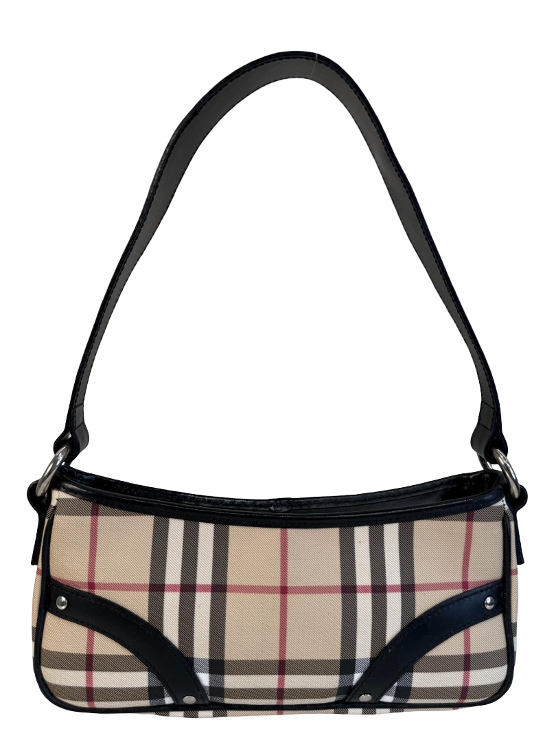 Burberry Black/Beige House Check PVC and Leather Pochette Bag