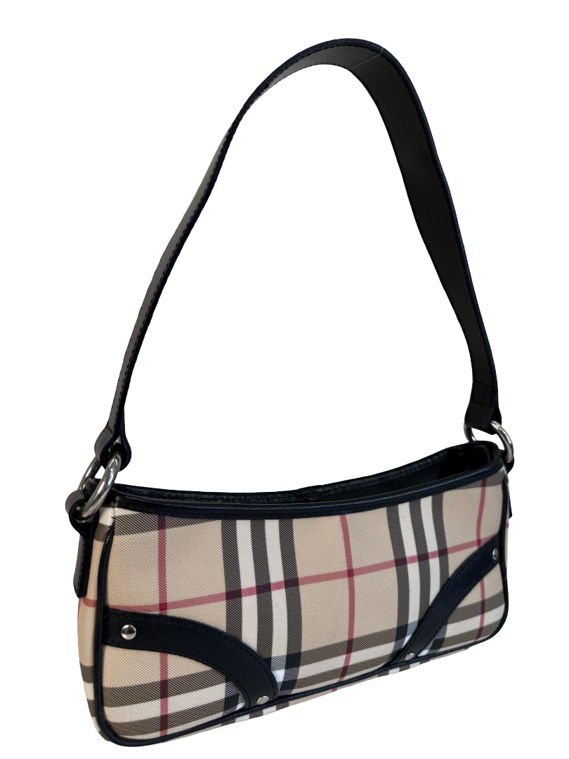 Burberry Black/Beige House Check PVC and Leather Pochette Bag