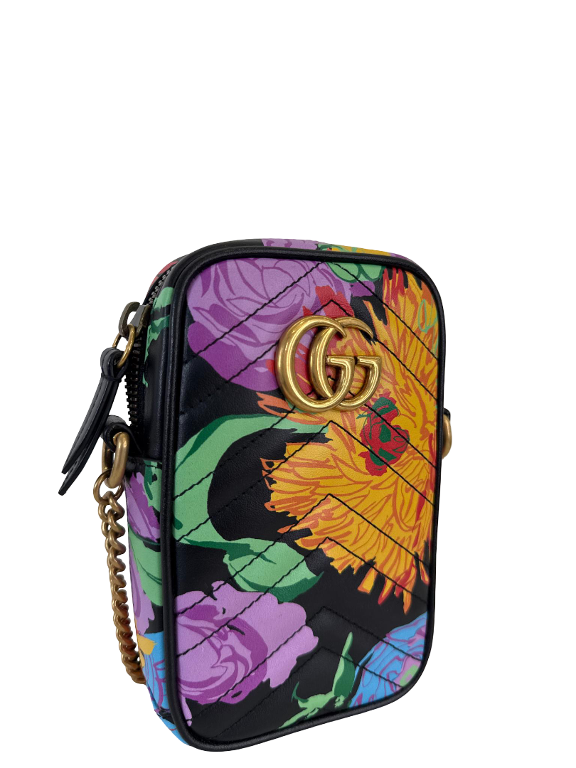 Gucci x Ken Scott Limited Edition Floral GG Marmont Vertical Phone Crossbody Bag