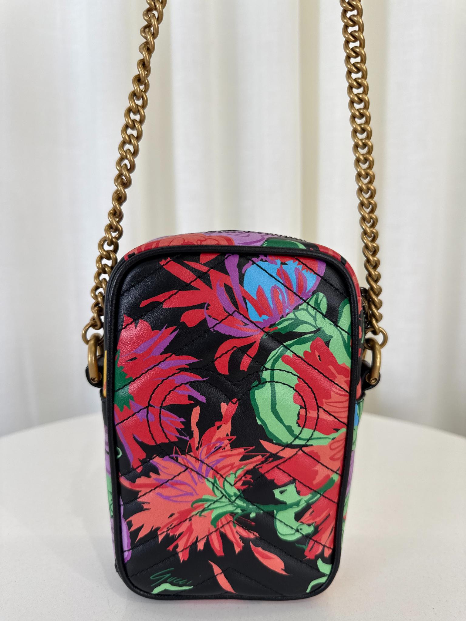 Gucci x Ken Scott Limited Edition Floral GG Marmont Vertical Phone Crossbody Bag