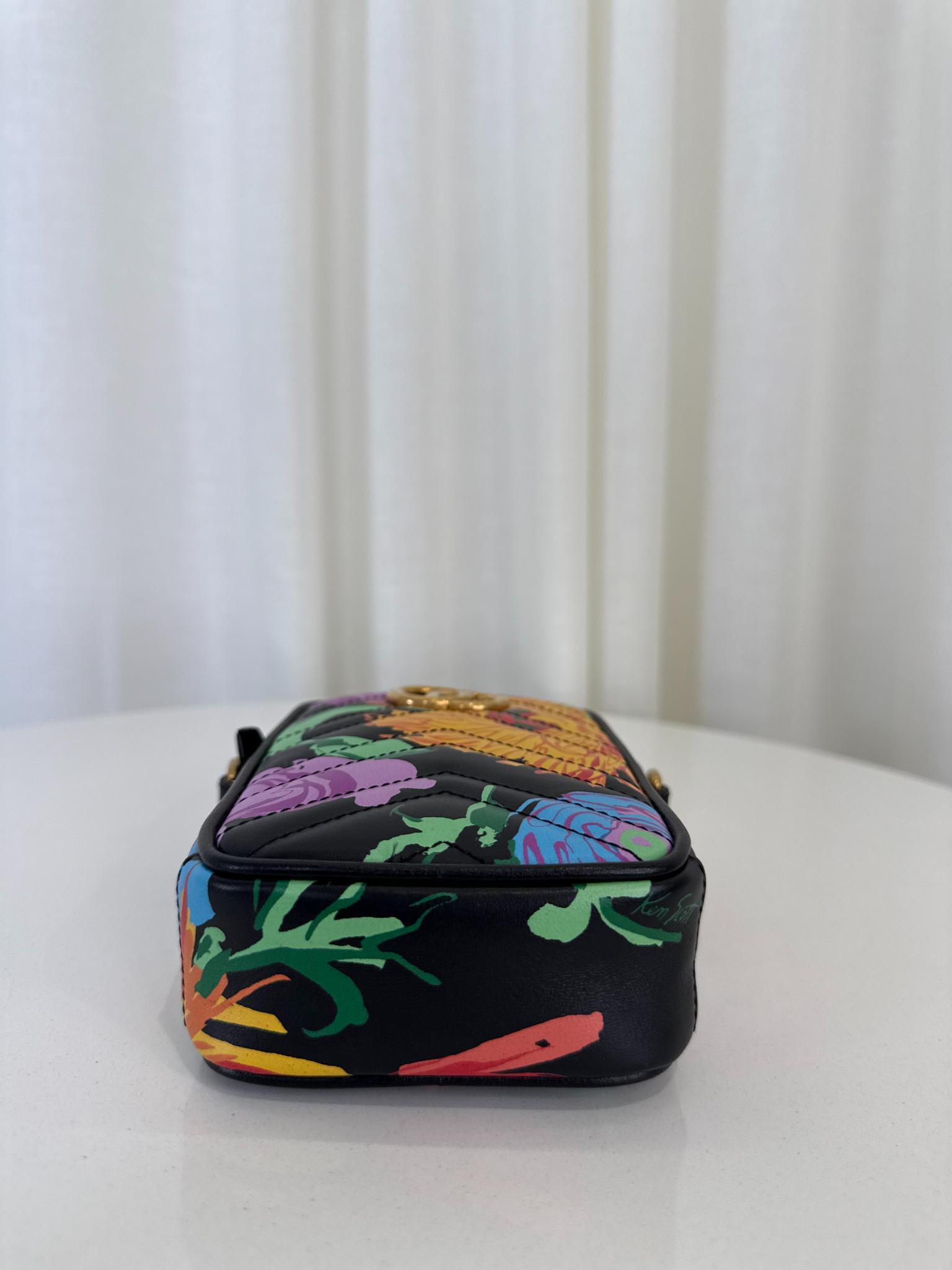 Gucci x Ken Scott Limited Edition Floral GG Marmont Vertical Phone Crossbody Bag
