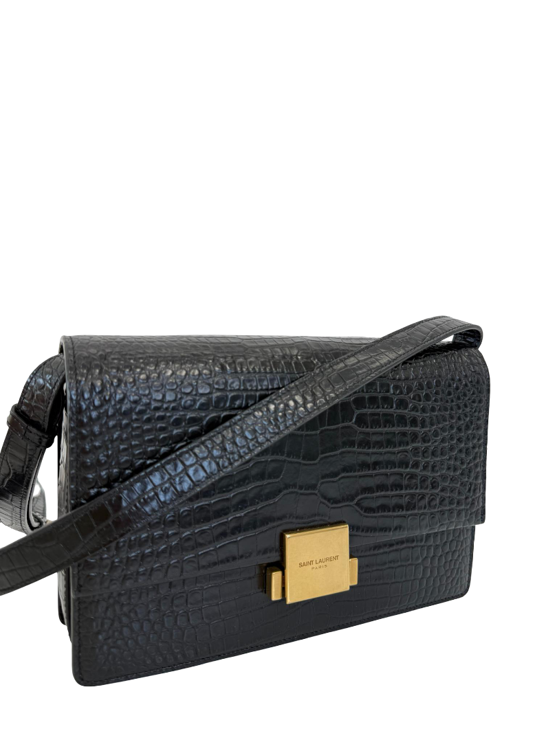 Saint Laurent Bellechasse Medium Croc Embossed Crossbody Bag
