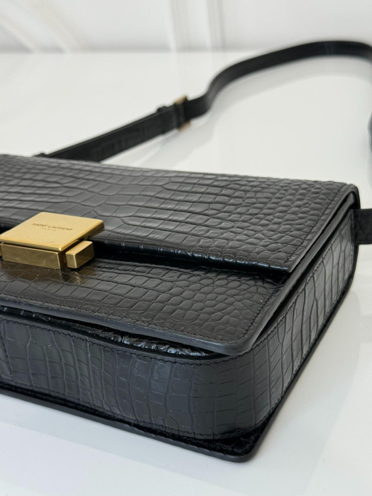 Saint Laurent Bellechasse Medium Croc Embossed Crossbody Bag
