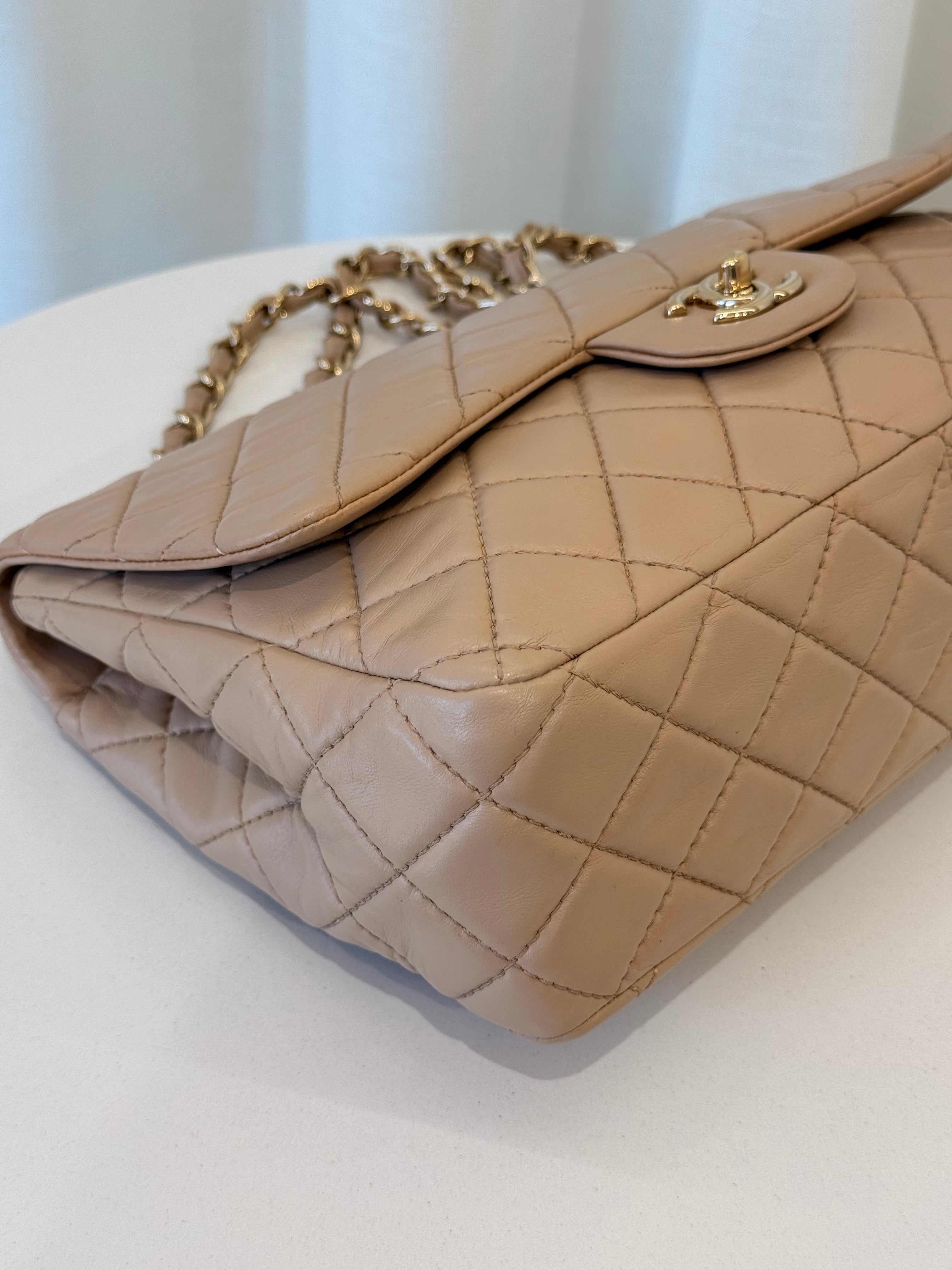 Chanel Jumbo Classic Single Flap Beige Nappa Lambskin Leather