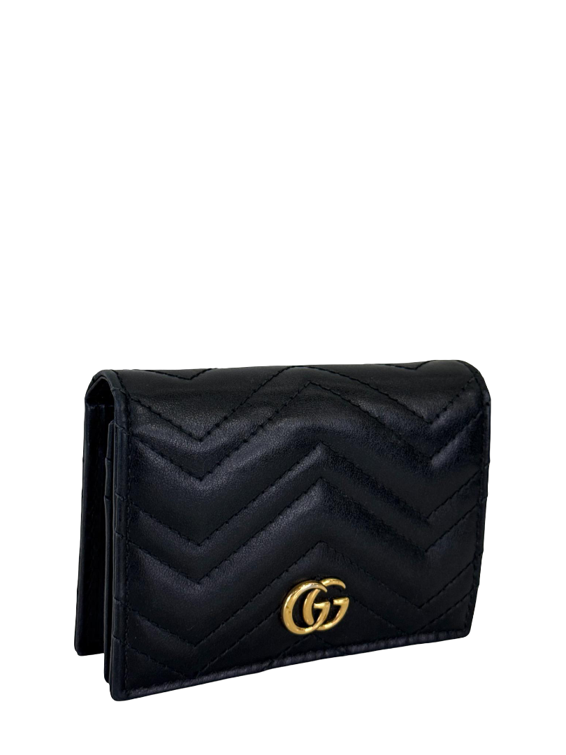 Gucci GG Marmont Black Calfskin Matelasse Card Case Wallet
