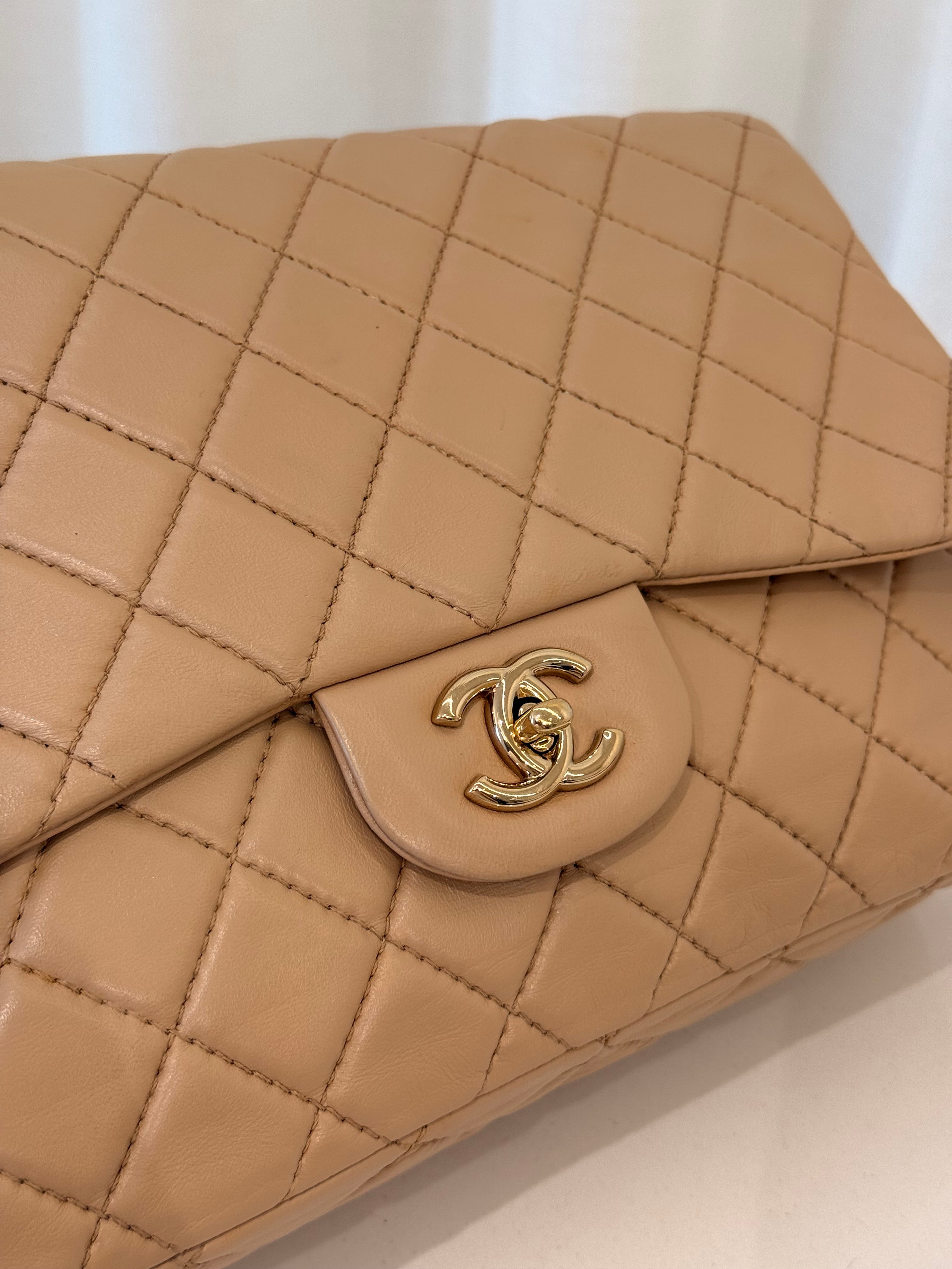 Chanel Jumbo Classic Single Flap Beige Nappa Lambskin Leather