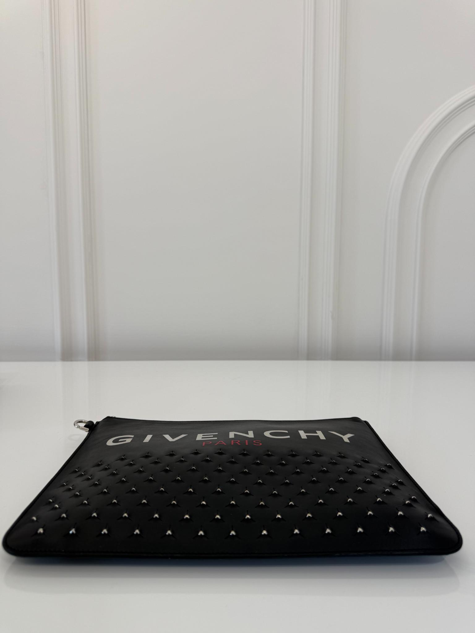 Givenchy Black Leather Studded Zip Pouch