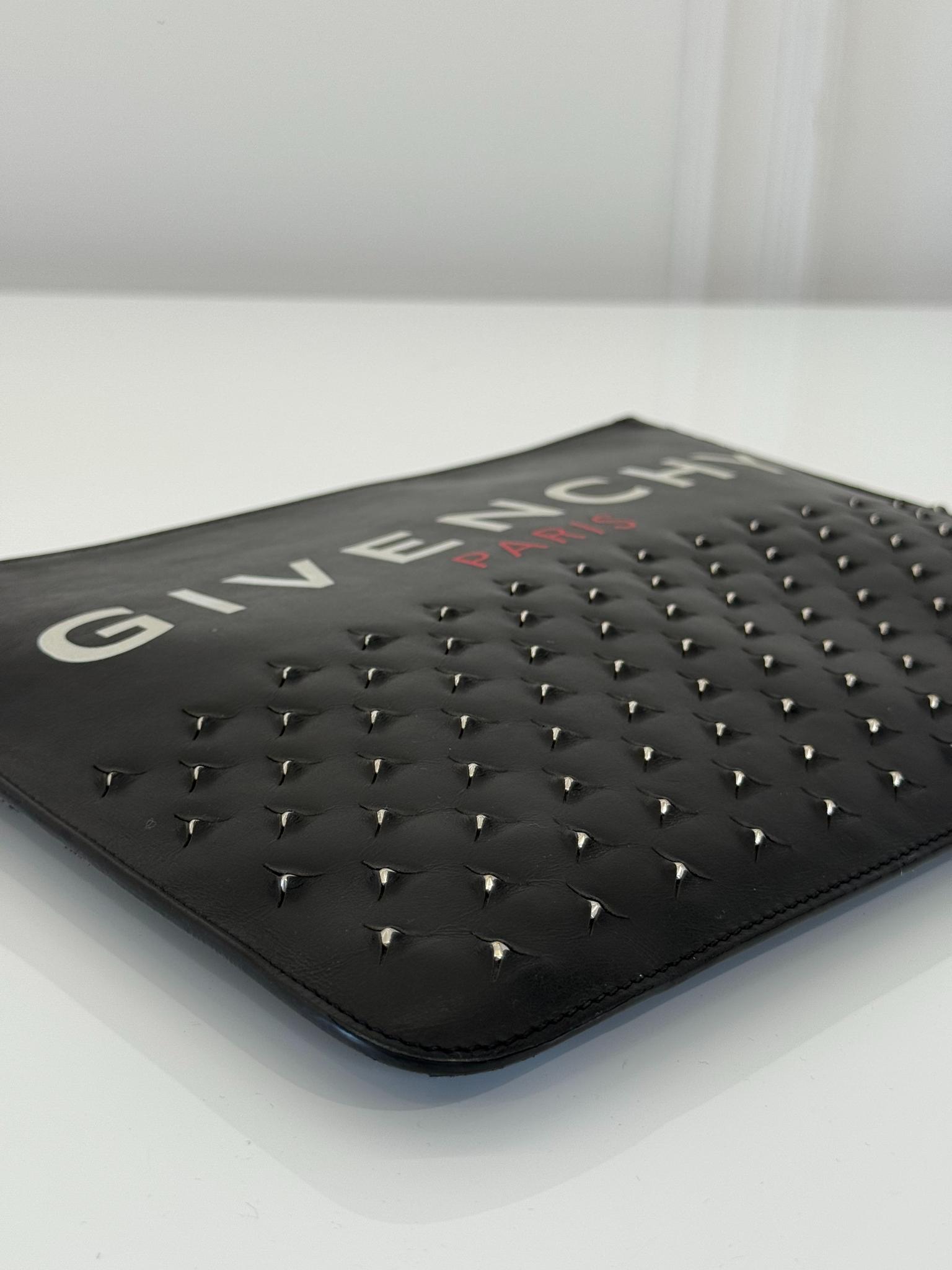 Givenchy Black Leather Studded Zip Pouch