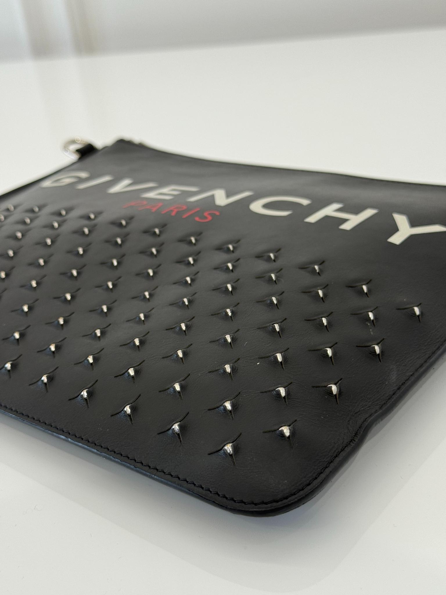 Givenchy Black Leather Studded Zip Pouch