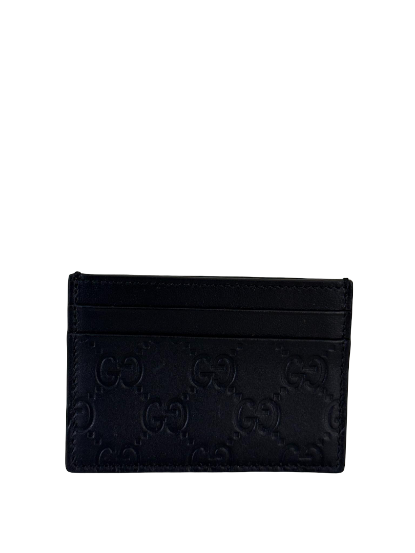 Gucci GG Emblem Black Embossed Leather Card Case