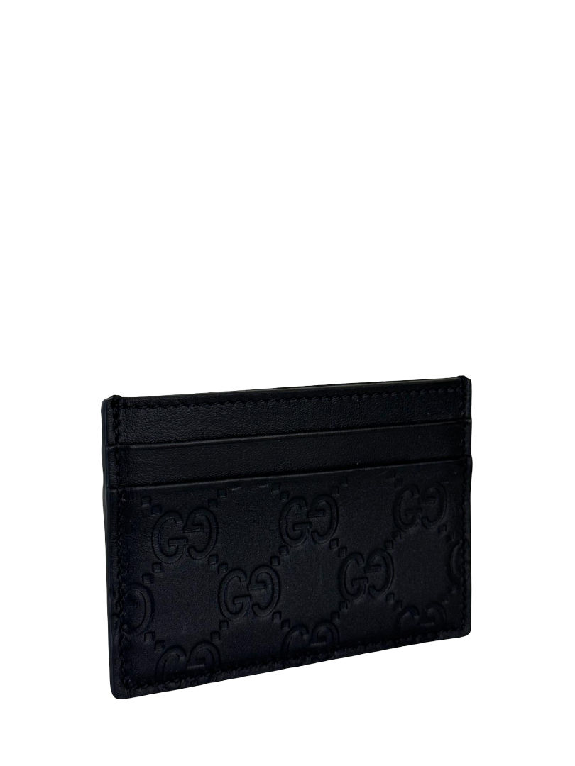 Gucci GG Emblem Black Embossed Leather Card Case