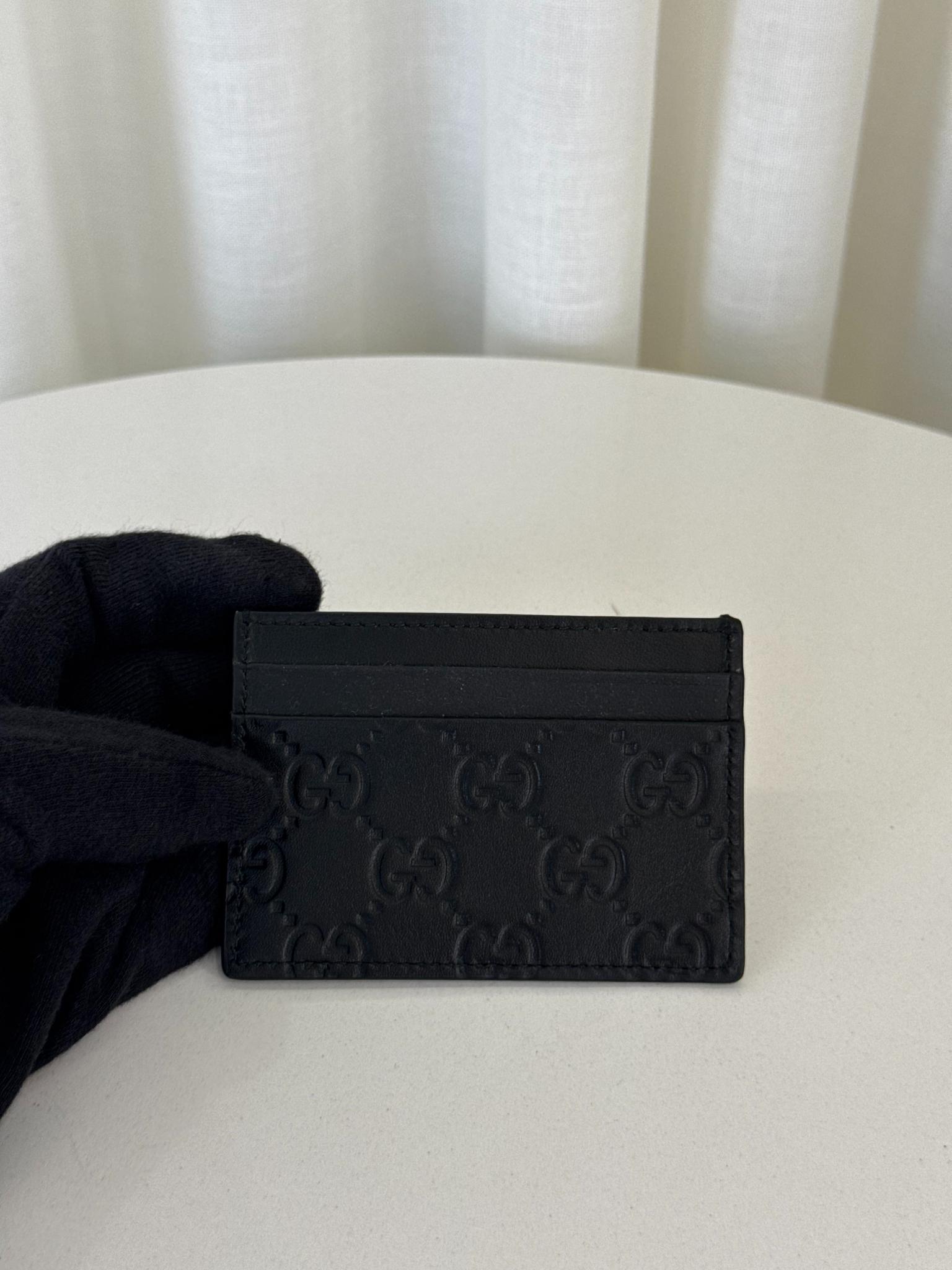 Gucci GG Emblem Black Embossed Leather Card Case