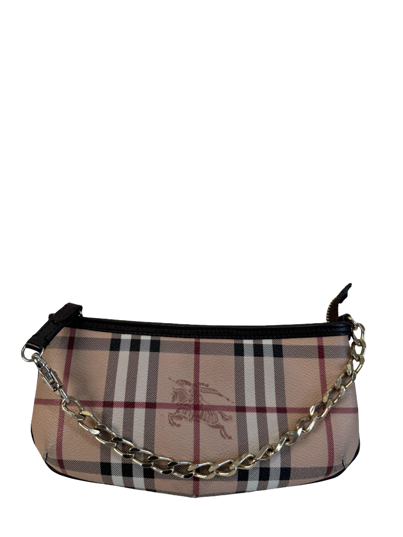 Burberry Anabel Pochette Chocolate Haymarket Check Coated Canvas