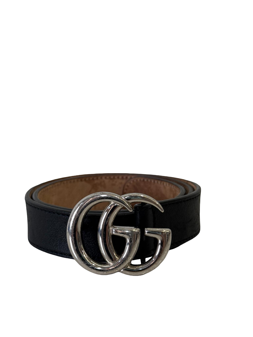 Gucci Kids Silver GG Marmont Black Belt