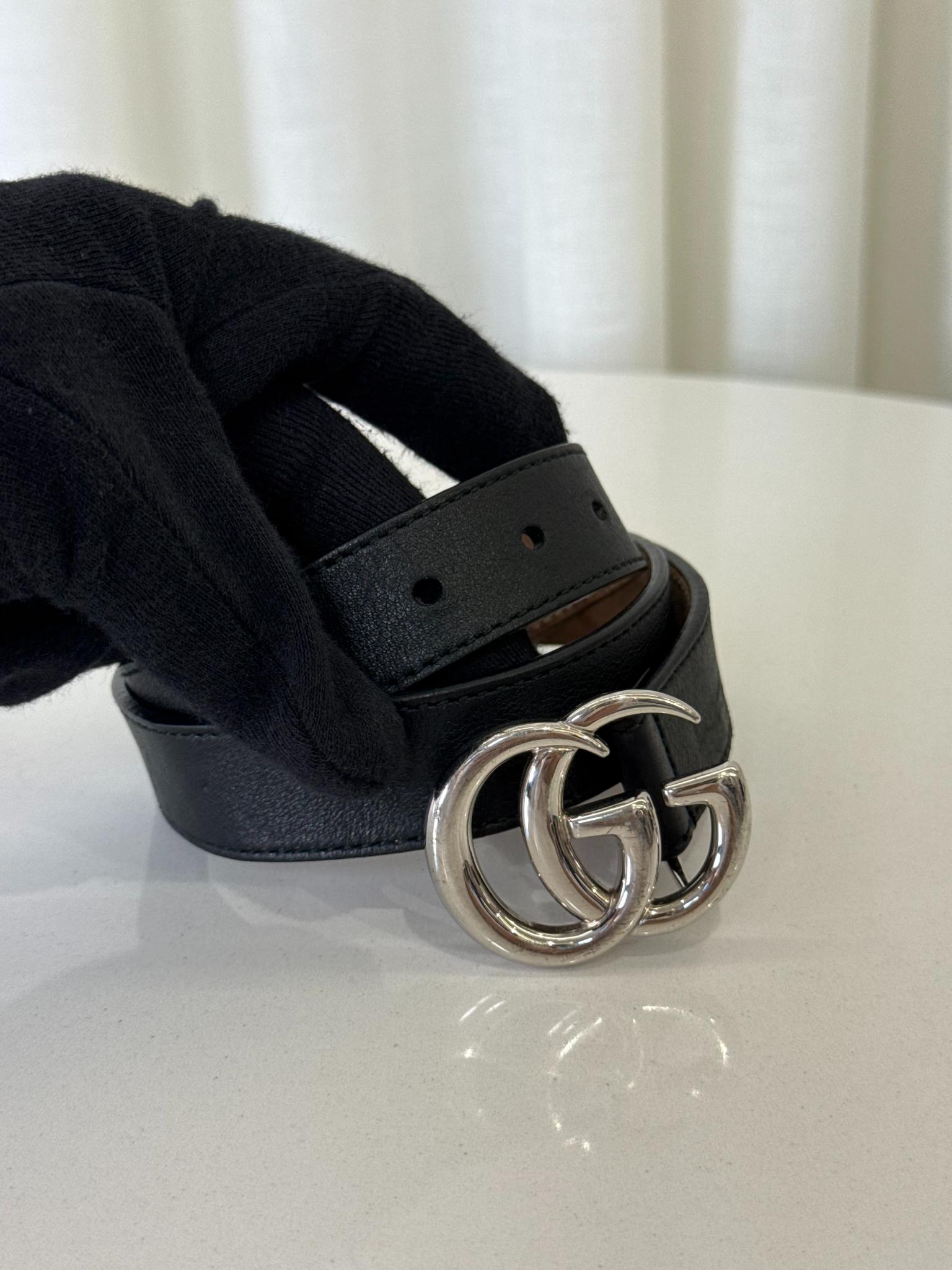 Gucci Kids Silver GG Marmont Black Belt