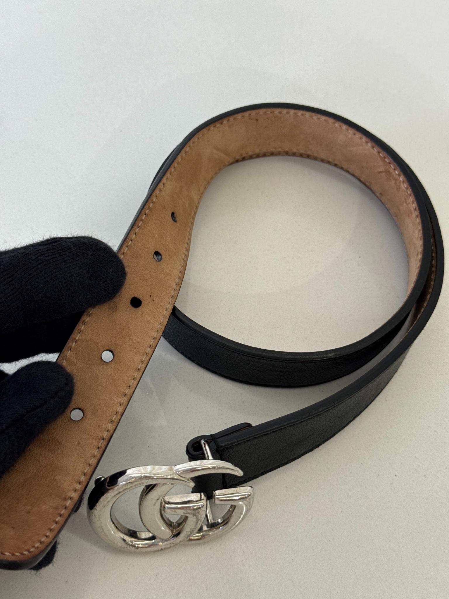 Gucci Kids Silver GG Marmont Black Belt