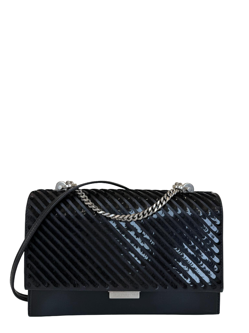 Saint Laurent Black Sequin Chevron Crossbody Bag