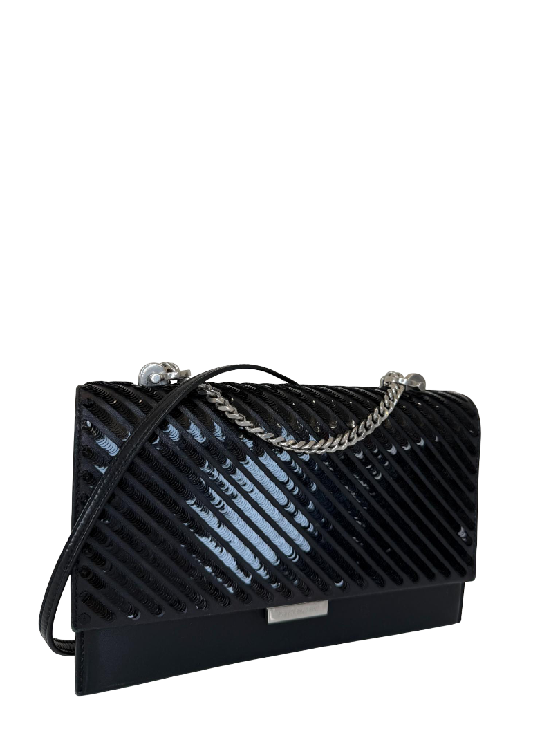 Saint Laurent Black Sequin Chevron Crossbody Bag