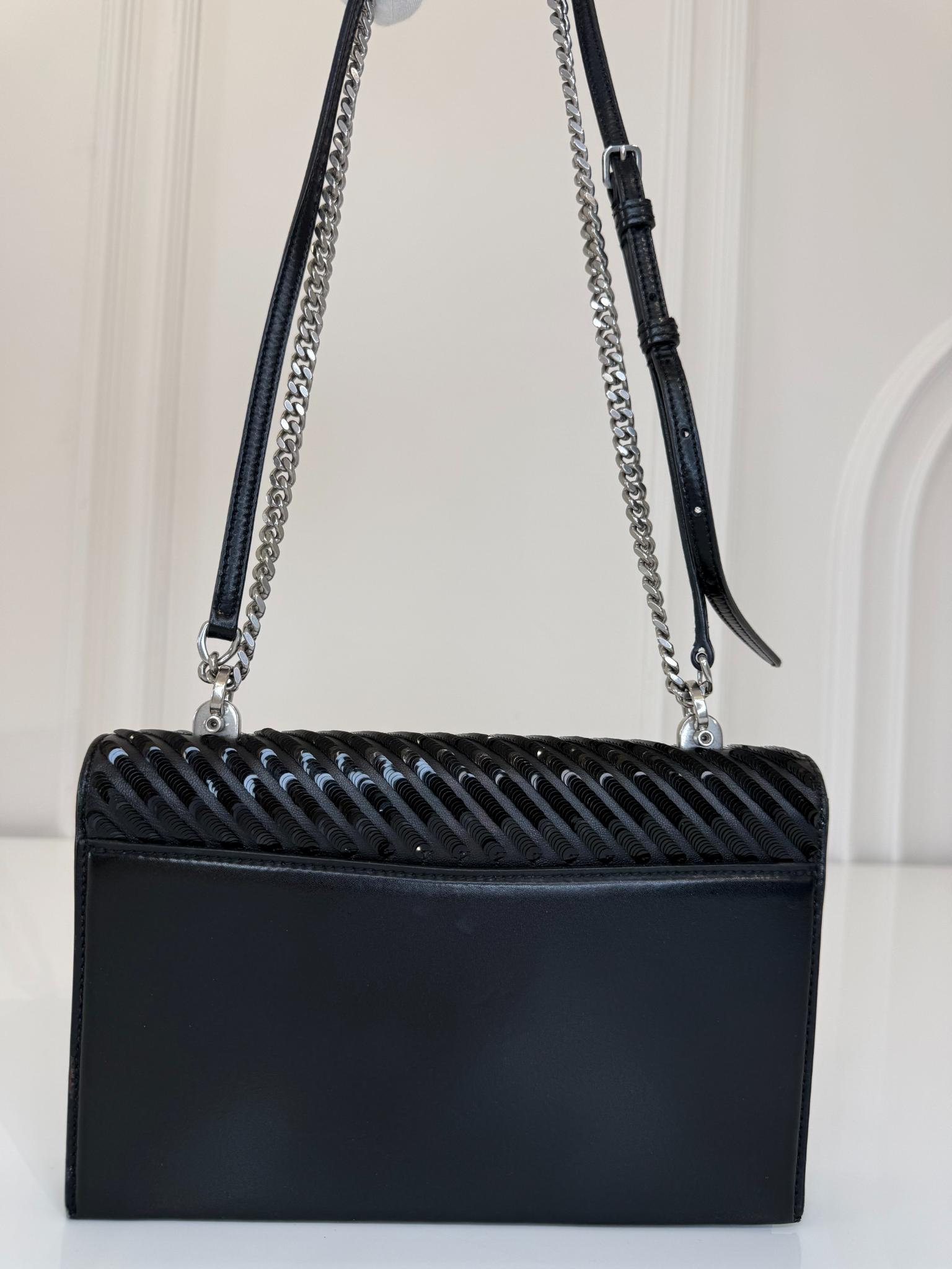 Saint Laurent Black Sequin Chevron Crossbody Bag