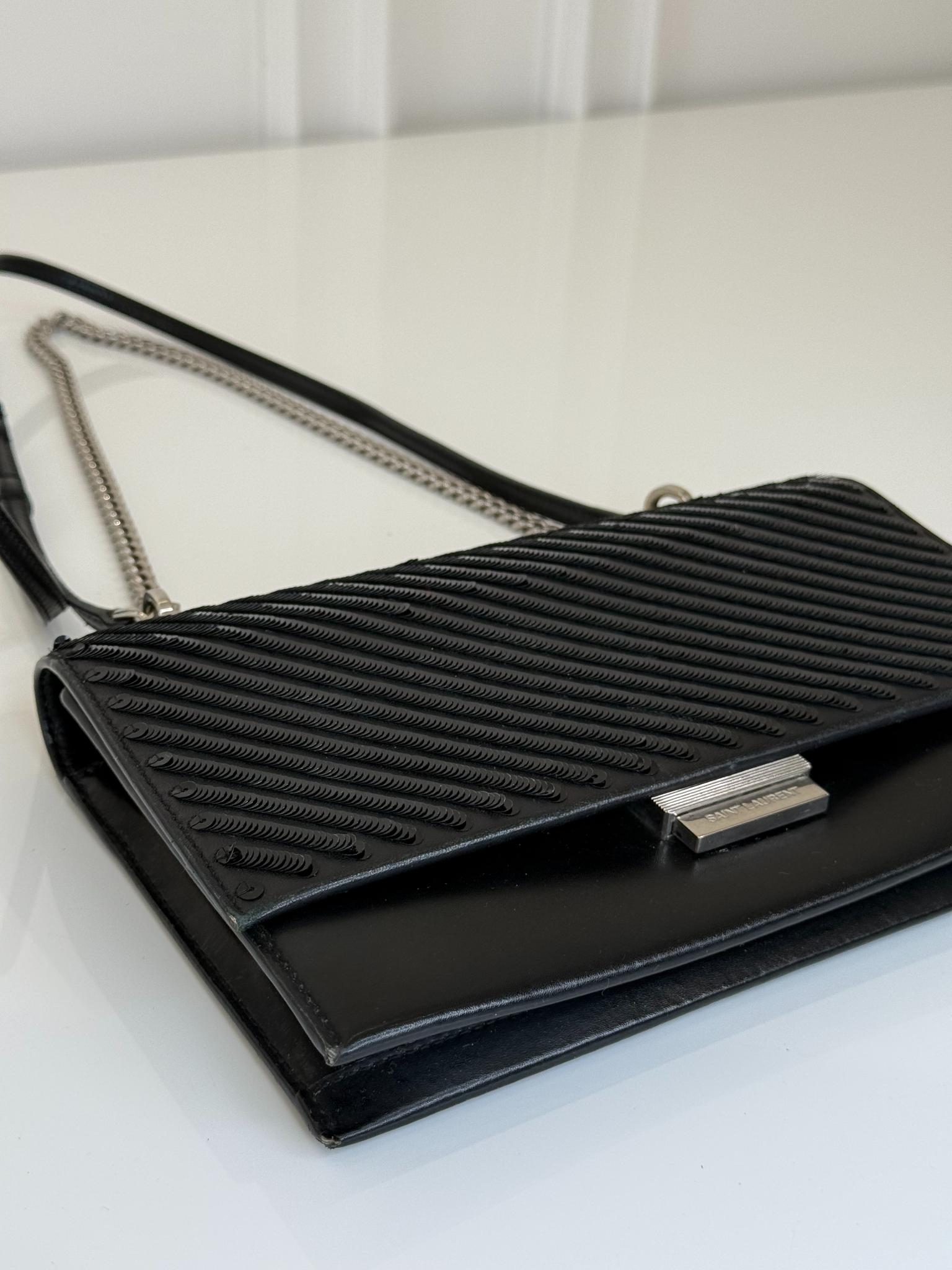 Saint Laurent Black Sequin Chevron Crossbody Bag