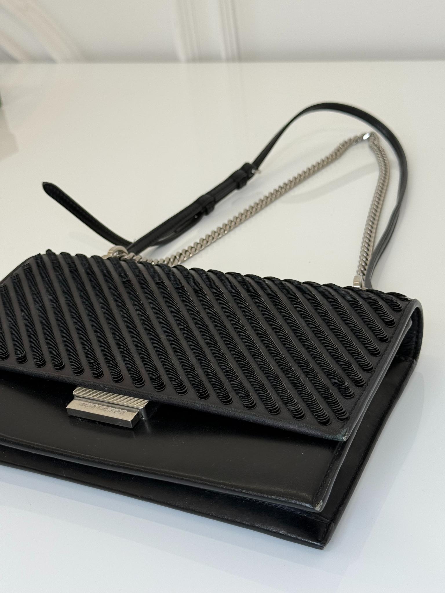Saint Laurent Black Sequin Chevron Crossbody Bag