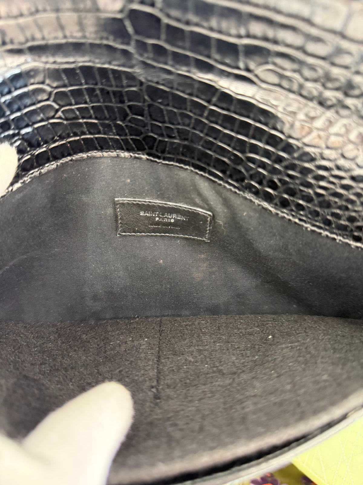 Saint Laurent Black Croc Embossed Leather Medium Uptown Pouch