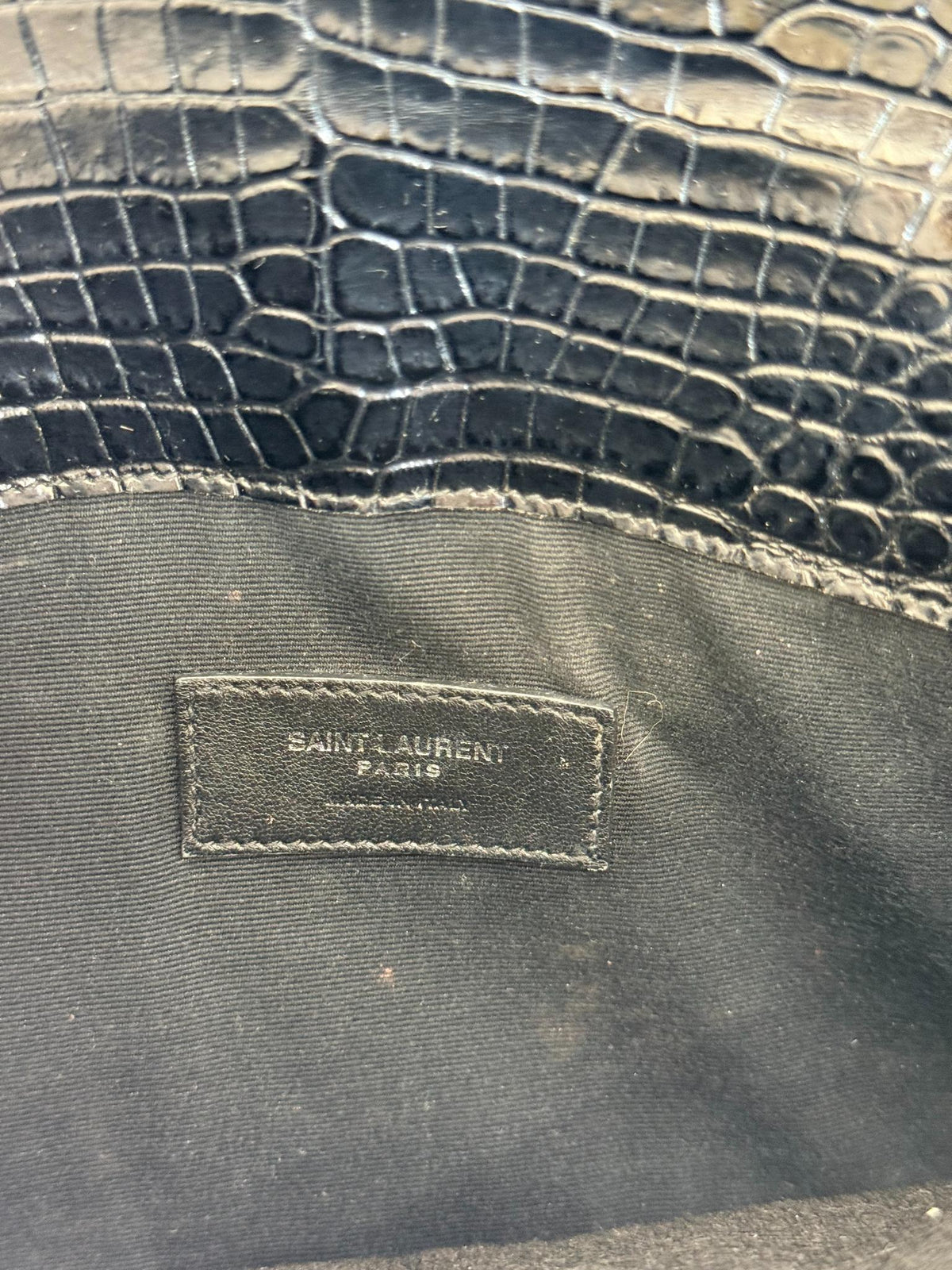 Saint Laurent Black Croc Embossed Leather Medium Uptown Pouch