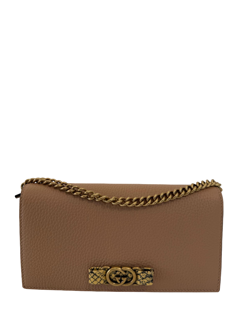 Gucci Interlocking G Python Bow Beige Leather Wallet on Chain