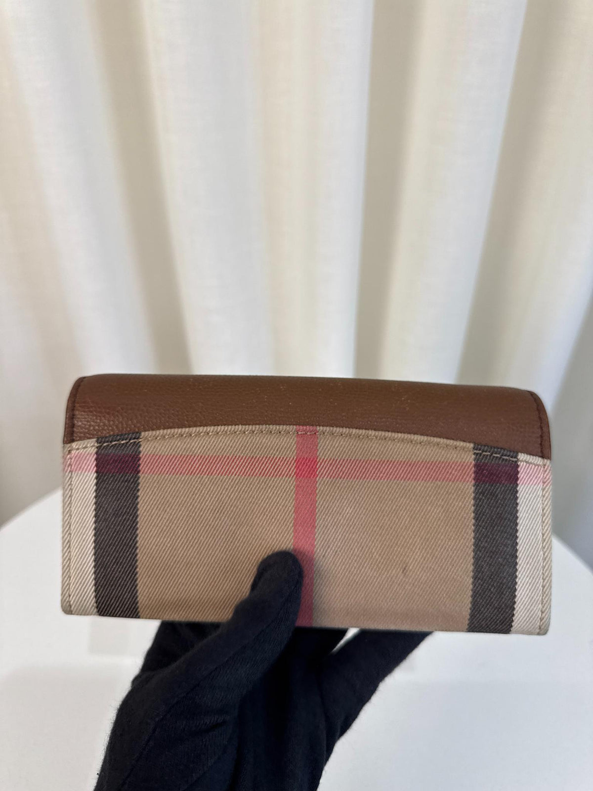 Burberry Brown Leather/Beige House Check Porter Continental Wallet