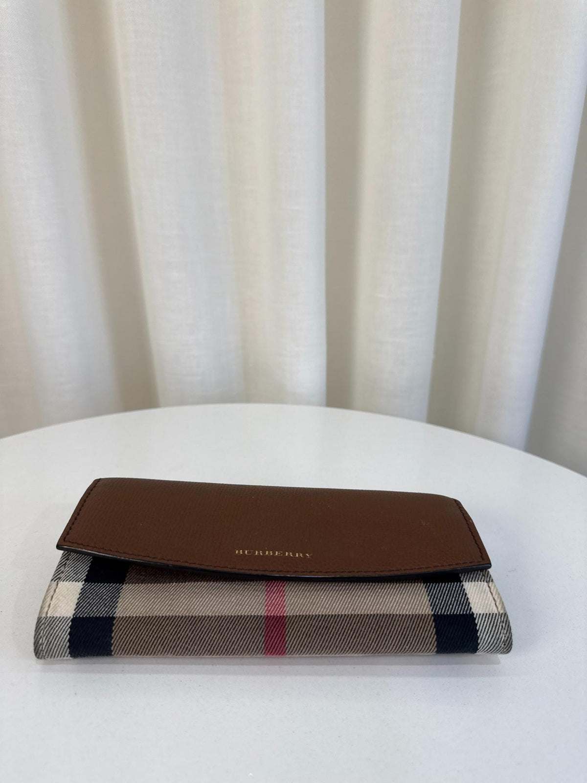 Burberry Brown Leather/Beige House Check Porter Continental Wallet