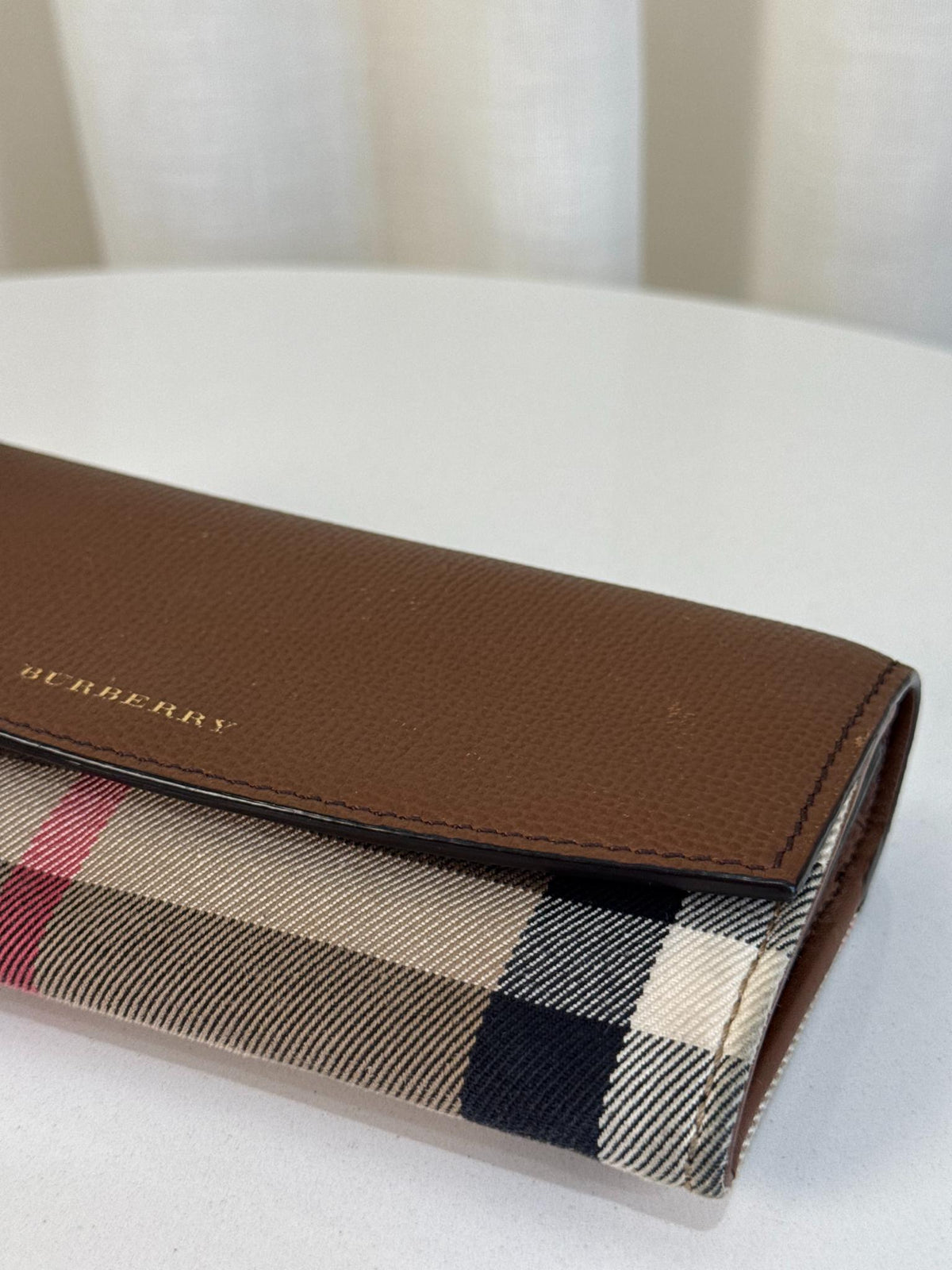 Burberry Brown Leather/Beige House Check Porter Continental Wallet