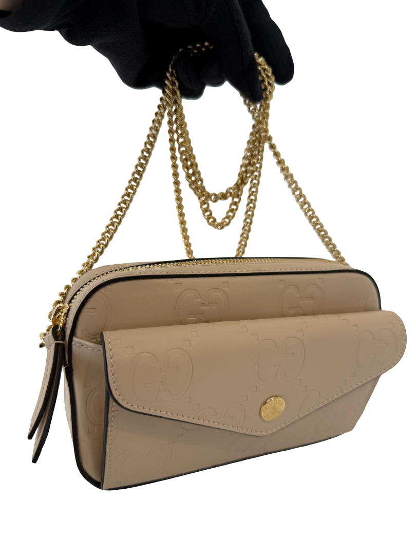 Gucci Gilbert Beige Calfskin Mini Envelope Crossbody Bag