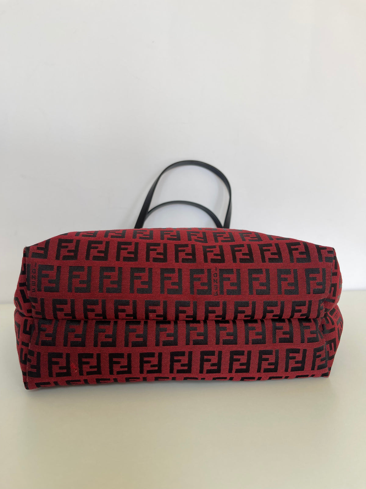 Fendi Red/Black Zucchino Canvas Mini Roll Tote with Pouch