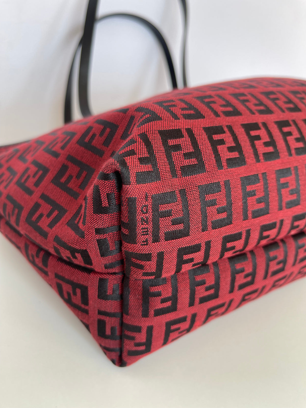 Fendi Red/Black Zucchino Canvas Mini Roll Tote with Pouch
