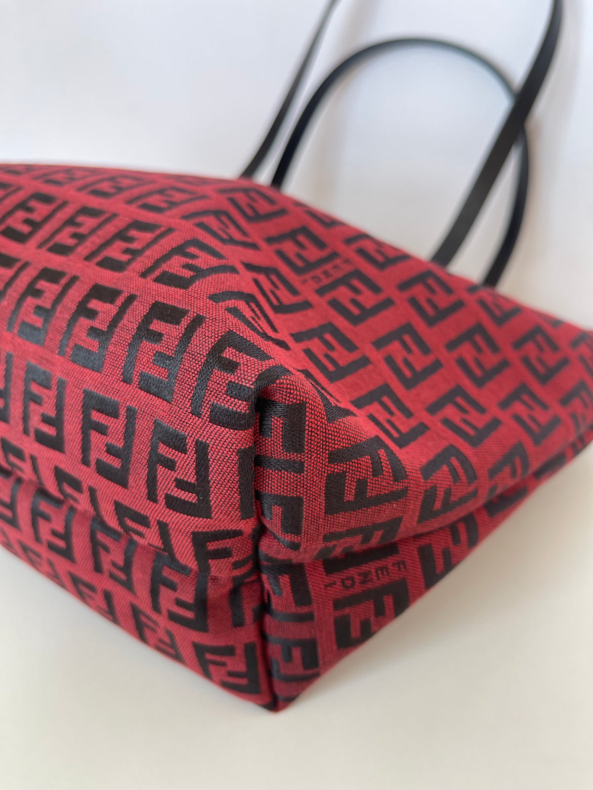 Fendi Red/Black Zucchino Canvas Mini Roll Tote with Pouch