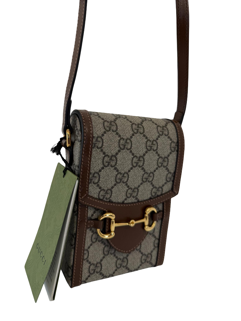 Gucci Horsebit 1955 Beige/Ebony GG Supreme Canvas Mini Crossbody Bag