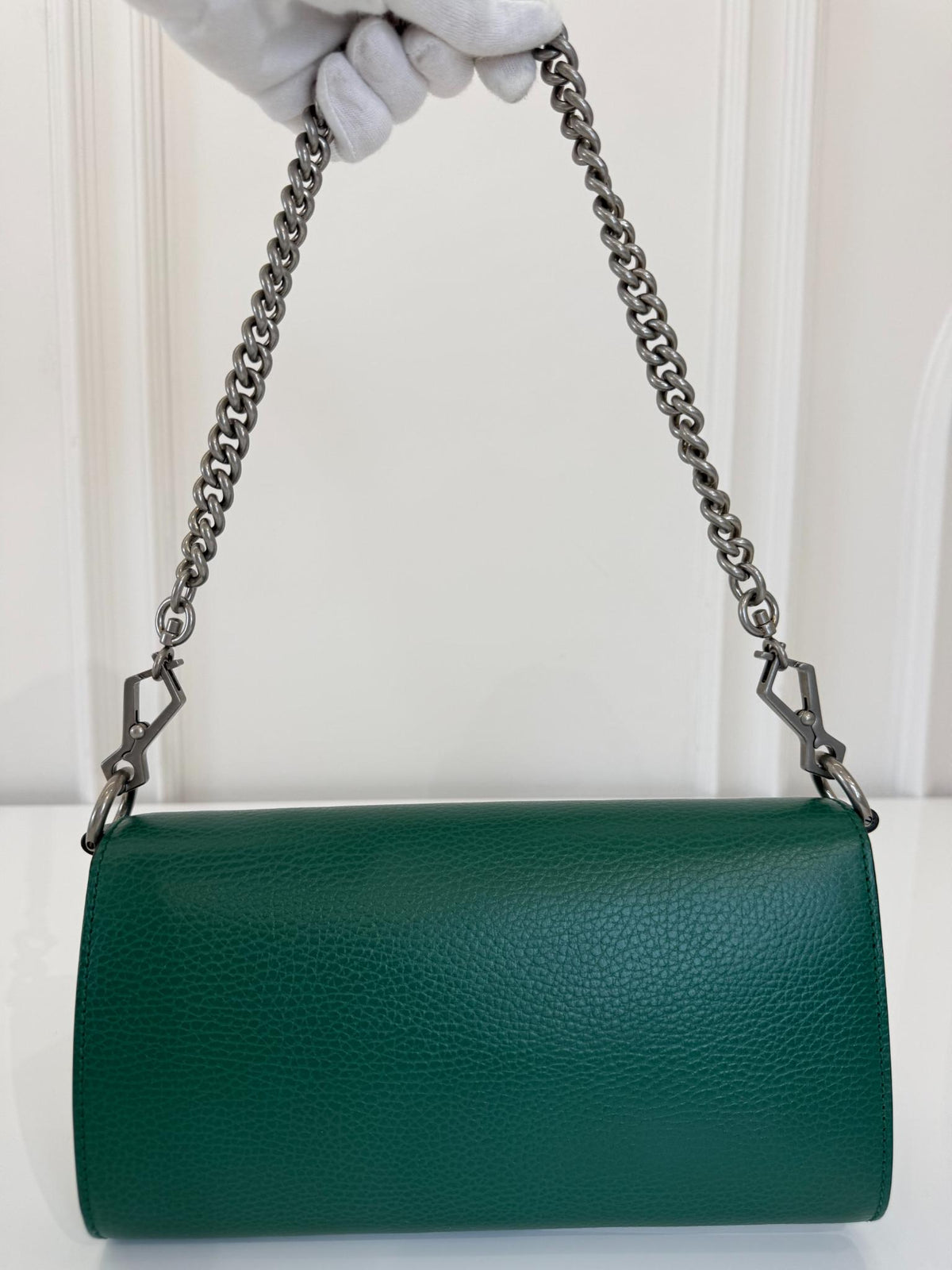Gucci Dionysus East-West Small Emerald Leather Bag With Web Studded Strap
