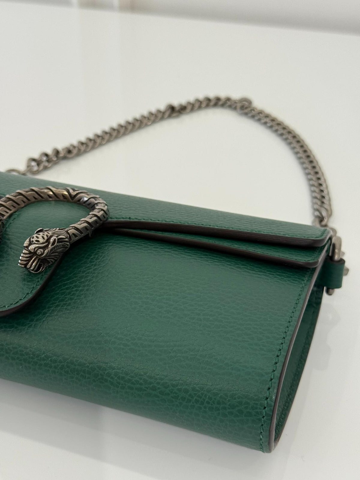 Gucci Dionysus East-West Small Emerald Leather Bag With Web Studded Strap